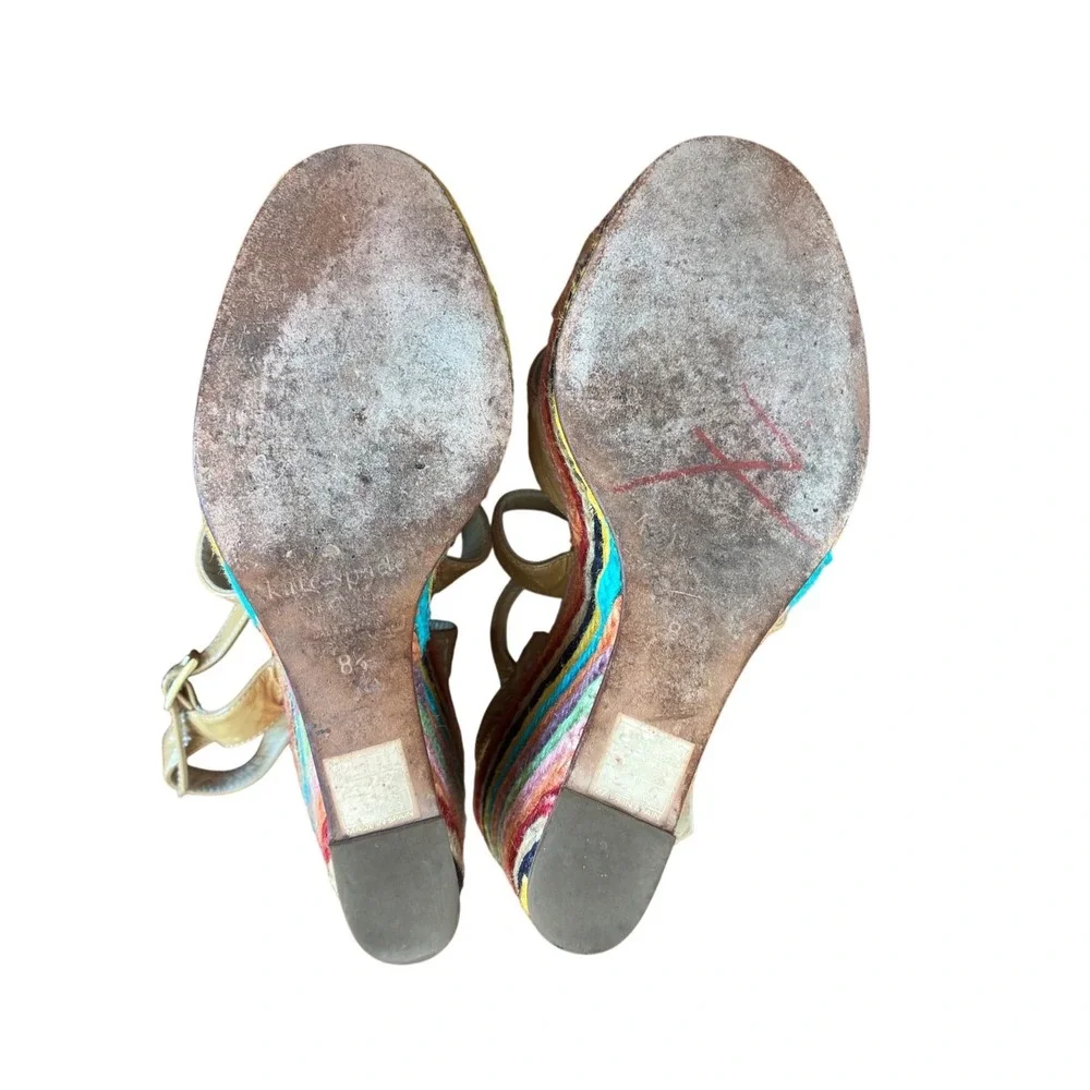 Kate Spade New York Rainbow Wedge Sandals Nude Patent Leather Ankle Strap 8.5